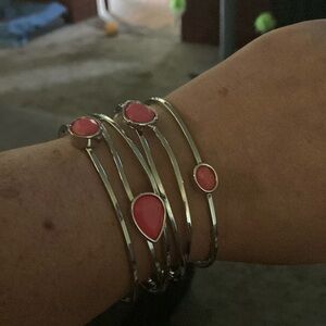 Silver and Pink Bangle Bracelet Set